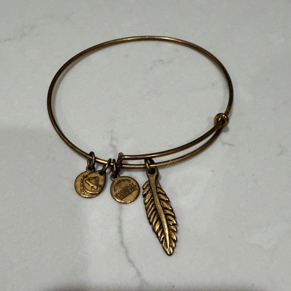 Gold Alex and ani Feather Charm Bangle Bracelet